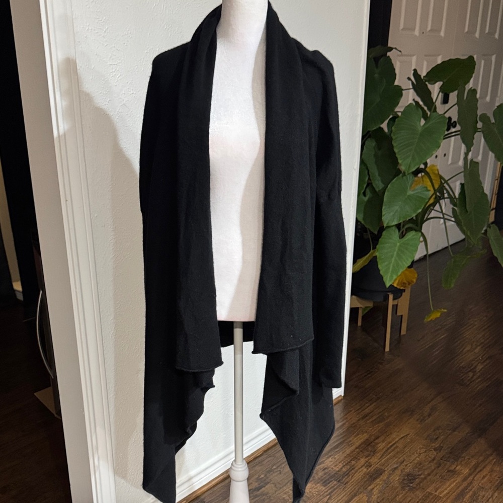 Chaser Black Asymmetrical Cashmere Cardigan, S